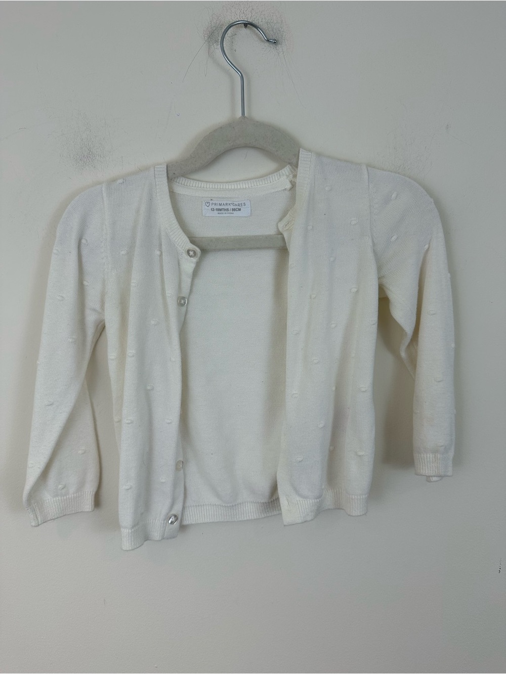 Primark Ivory Dot Knit Cardigan Baby Girl Size 12-18 Months